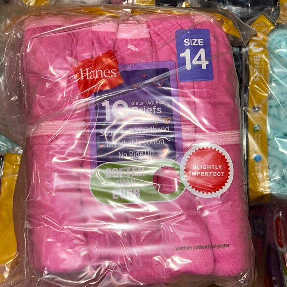 Hanes Girls’ Tagless Briefs – LOT 59 - 240 pcs – 24 packs (10 ea) – Sz 14 - NEW - Picture 1 of 3